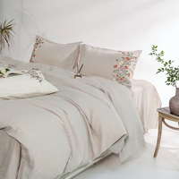 Literie en lin français en lin pur, personnalisable en gros, brodée, ensemble de 4 pièces, drap de lit en lin pur