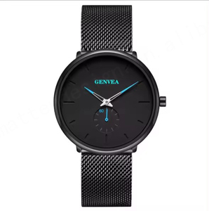 Geneva นาฬิกาผู้ชายสไตล์มินิมอลสายสเตนเลสตาข่ายแบบบางพิเศษสีฟ้า - Product Image 3