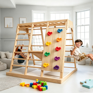 Wooden Indoor Playground Climber With <b>Swing</b> And Rock Wall For Kids 4-6 Years Unisex Climbing <b>Frame</b> Wooden Outdoor - Product Image 1