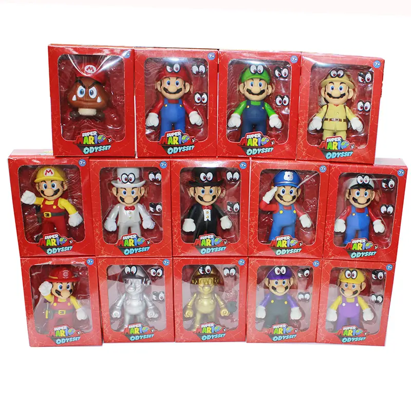 10 Cm Met Kleurdozen Pvc Plastic Cadeau Cadeau Voor Kind Figuur Mario Bros Super Mario Mario Speelgoed