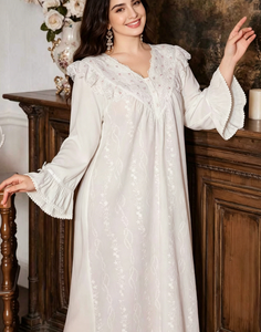 Chemise de nuit en coton pour femmes musulmanes grandes tailles, élégante, à manches longues, douce, respirante, style vacances, <span class=keywords><strong>abaya</strong></span> crochetée du Moyen-Orient, style arabe - Product Image 4