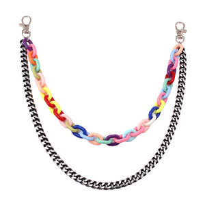 โซ่คาดเอวอะคริลิคหลากสีทรงเรขาคณิต พร้อมโซ่โลหะสีดำหลายชั้น แฟชั่นฮิปฮอป โซ่คล้องกางเกง ใช้ได้ทุกวัน สำหรับทุกเพศ - Product Image 5