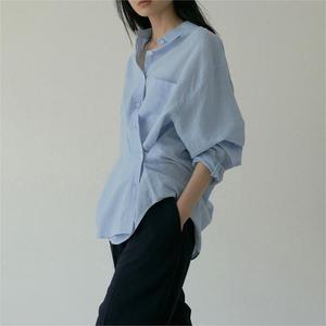 Casual sólido manga larga Turn Down Collar suelto botón bolsillos blusa verano Lyocell algodón Lino ancho blanco <span class=keywords><strong>camisa</strong></span> Casual Mujer - Product Image 5
