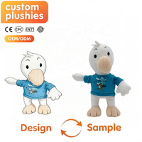 Peluche personnalisée en forme de canard de dessin animé, avec logo imprimé sur t-shirt, broderie personnalisée, fabricant de peluches sur mesure, vente en gros d'animaux en peluche doux pour enfants