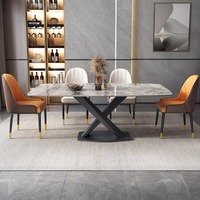Ensembles de tables en marbre de luxe modernes avec 4/6/8 chaises de cuisine rembourrées pour salle à manger