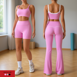 Conjunto de Yoga Transpirable para Mujer, Talla Grande, con Pantalones Acampanados y Sujetador de Alta Sujeción, Spandex Poliéster, Cintura Media, Ropa Deportiva de 2 Piezas en P - Product Image 2