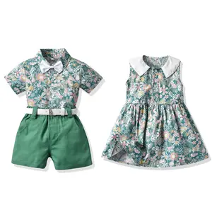 Customized Summer Girls Dresses Baby Boys T Shirts And Shorts 5 - 6 Year Boys Outfits Twin Clothes Boy And Girl Kids Clothing