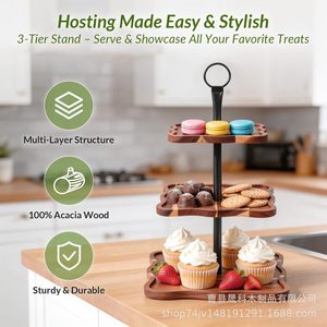 Wooden Multi Tiered Display Rack 3 Layers <b>Desktop</b> Storage <b>Shelf</b> For Dessert Fruit Snack Party Decoration - Product Image 5