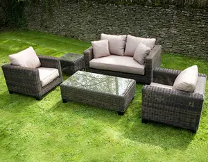 Bộ Sofa Ngoài Trời Vườn Poly Mây Đồ Nội Thất Với Đệm Nhỏ Và T-glass