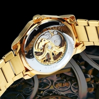 WINNER Royal transparente esqueleto reloj para hombre automático Mecánico Oro relojes grabado movimiento correa de acero inoxidable regalo