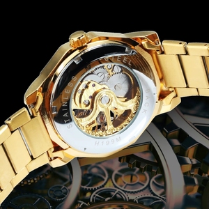 WINNER Royal Montre squelette transparente pour hommes Montres automatiques mécaniques en or Mouvement de gravure Bracelet en acier inoxydable Cadeau - Product Image 5