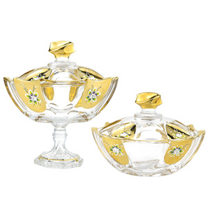 Piatto dorato ricoperto <span class=keywords><strong>di</strong></span> cristallo ciotola <span class=keywords><strong>di</strong></span> zucchero da portata in <span class=keywords><strong>vetro</strong></span> trasparente per caramelle natalizie <span class=keywords><strong>con</strong></span> <span class=keywords><strong>coperchio</strong></span> - Product Image 1