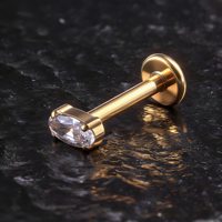 Clous d'oreilles classiques en zircon hautement poli, plaqués or 24 carats, en titane, hypoallergéniques, cadeau de mariage, bijoux de corps, labret