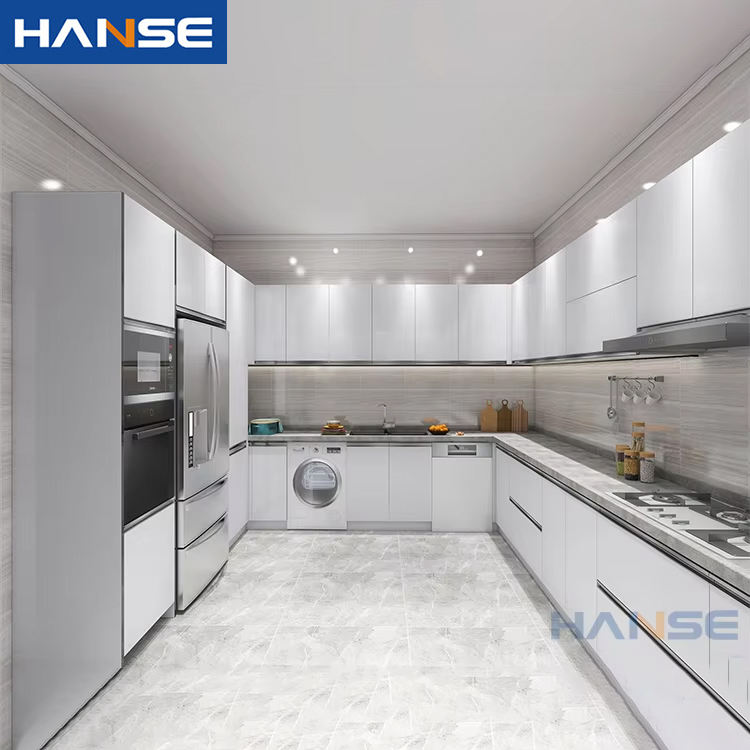 Modern Complete U Shape White High Gloss Lacquer Finish Flat Pack ...