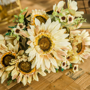M. Fleur artificielle tournesol 50 cm en soie, style rétro, décoration maison, accessoires de mariage - Product Image 2