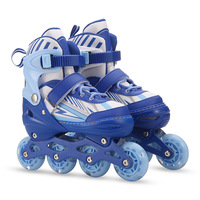 Patins à roulettes pour enfants avec roues colorées à éclairage intégral, bleu et blanc, taille ajustable, pour garçons débutants, antidérapants, en PU et tissu maillé