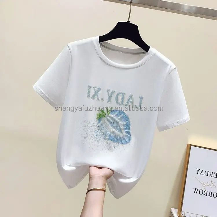 Women's fashion white printing women's T-shirt wholesale