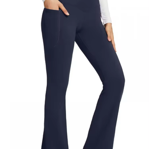 2024 U-Shot Yoga mujeres cintura alta Fitness entrenamiento Algodón elástico pierna ancha Flare Leggings deportes medias pantalones con bolsillos - Product Image 1