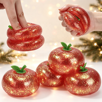 Jouet Squishy Pomme Rouge Pailletée Dorée en Maltose, Jouet Anti-Stress à Rebond Lent, Jouet Amusant pour Soulager l'Anxiété, Boîte de 12 Pièces Chacune