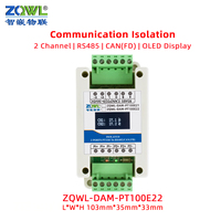 Module de température RTD industriel 2/4/8 canaux, enregistreur de données PT100 isolé avec communication CAN FD/RS485