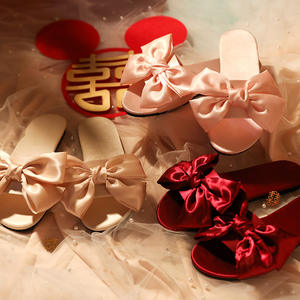 Sandal wanita bordir pernikahan pengiring pengantin wanita mewah kustom sandal mandi mendukung jubah <span class=keywords><strong>Satin</strong></span> sandal yang cocok sandal pernikahan - Product Image 5
