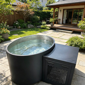 ICEMEND Seau à glace pour la récupération des athlètes, noir, en acier inoxydable 304, baignoire ovale pour bain froid, baril de trempage extérieur - Product Image 1