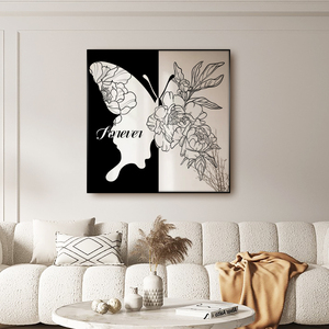 Arte Murale Moderna in Acrilico, Specchio Decorativo <span class=keywords><strong>con</strong></span> Farfalle in Bianco <span class=keywords><strong>e</strong></span> Nero, Opera d'Arte Dipinta su Specchio per <span class=keywords><strong>Parete</strong></span> - Product Image 2