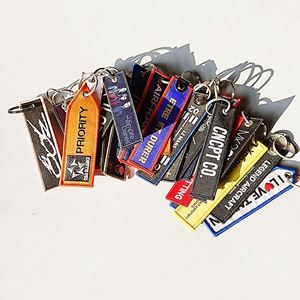 Custom Embroidery Company Logo <b>Name</b> Fabric Label Keyring <b>Ring</b> Chain Promotional Keychains & Carabiners - Product Image 1