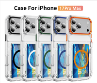 Étui de téléphone avec porte-cartes magnétique transparent pour iPhone, support de carte, antichoc, durable, accessoires de téléphone portable en gros