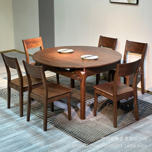 Solid <b>Wood</b> Round <b>Dining</b> <b>Table</b> 120cm <b>Extendable</b> Foldable With 6 Chairs For <b>Dining</b> Room Set - Product Image 4
