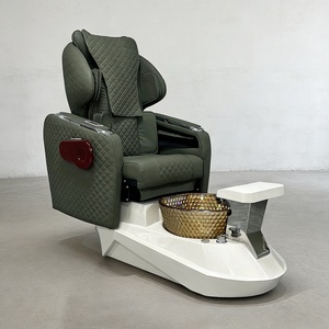 Sillón de Pedicura de Cuero Verde de Lujo con Masaje y Bañera Dorada para Pies para Salón de Uñas y Spa - Product Image 2