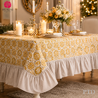 Nappe HuaLai 60x102 pouces en polyester effet coton à motif floral botanique avec ourlet à volants pour salle à manger, mariage, personnalisable