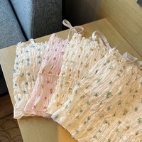 Débardeur Camisole Imprimé Floral à Col Nœud pour Femme, Bretelles Fines, Soutien-Gorge Intégré, Corset, Logo Avant, Rembourré, en Nylon Dobby – Idéal Été