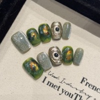 Uñas Acrílicas Artificiales Cortas Cuadradas Hechas a Mano, Diseño Personalizado OEM, 10 Piezas, Reutilizables, Suministro al por Mayor con Etiqueta Privada