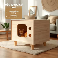 Vente en gros : Maison pour chat moderne en bois massif, villa pour animaux de compagnie en forme de téléviseur rétro, nid d'intérieur en bois avec pieds pour grands chats, faible MOQ