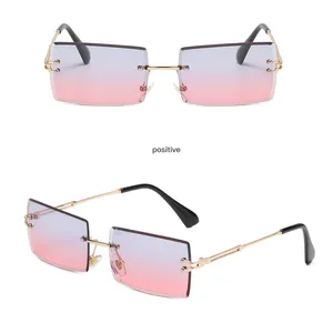 New rimless trimmed square gradient ocean sunglasses fashion street photo sunglasses