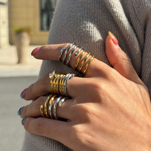 Multi Layer Plain <b>Ring</b> Geometric <b>Split</b> Band Unisex Fashion Jewelry Gift Titanium Steel 18K Gold Stainless Steel - Product Image 2