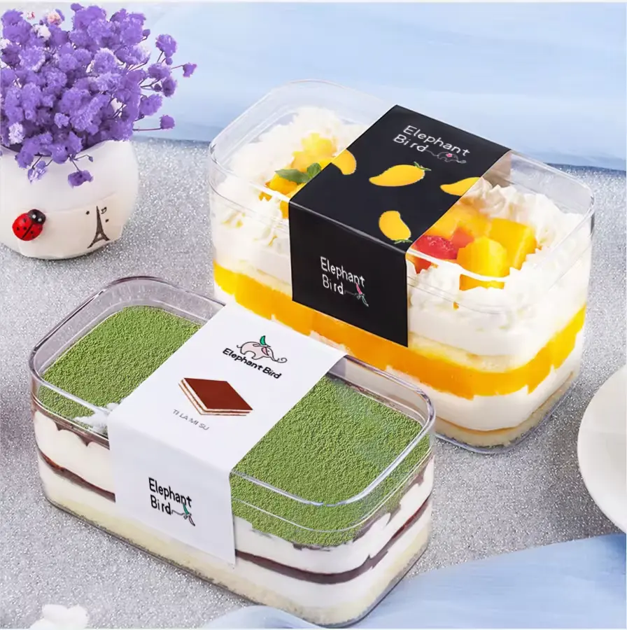Wholesale Square Clear Plastic Containers Mousse Cup Tiramisu Dessert Pudding Box Cube Acrylic Cake Dessert Box