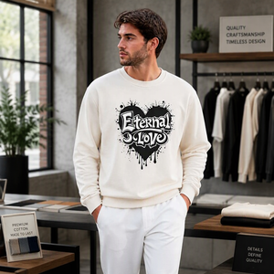Sudadera de cuello redondo de algodón para hombre, suave, color crema, con estampado gráfico de corazón, estilo casual urbano. - Product Image 5