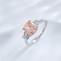 Anelli di fidanzamento semplici a 4 griffe con gambo dritto e taglio a cuscino in oro rosa bianco 18 carati con diamante rosa da laboratorio per donna, anello con diamante coltivato in laboratorio