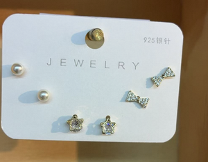 Set di Orecchini a Perno in Stile Francese, Placcati in Argento con Perle Finte e Zirconi, Gioielli Moda Donna - Product Image 3