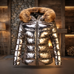 Wholesale Winter Outdoor Waterproof Eco-Friendly Reversible Hooded Bomber <b>Jacket</b> for Women Knitted <b>Sequined</b> Nylon Lining - Product Image 2