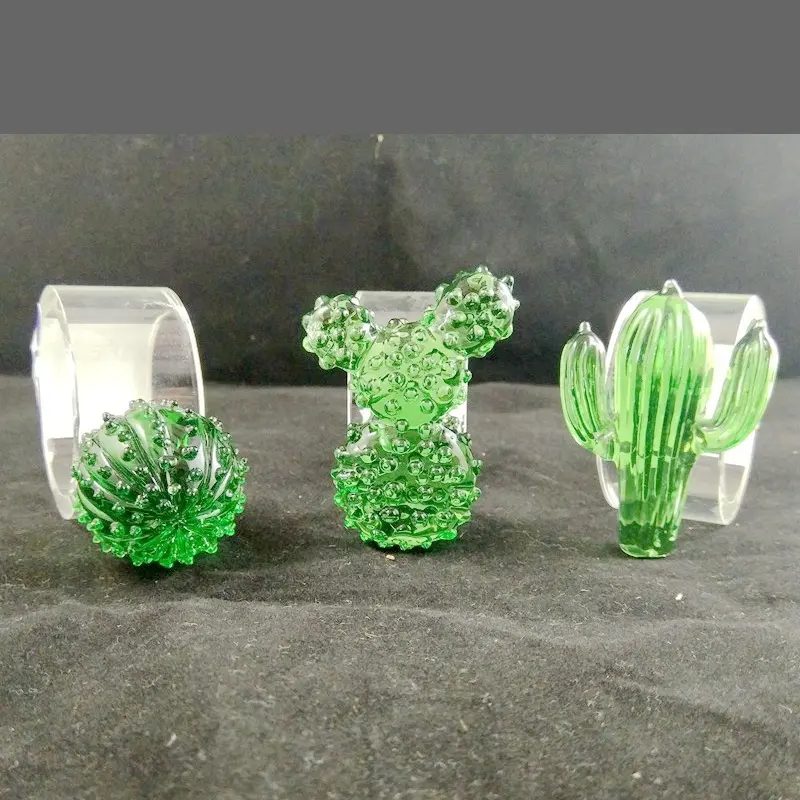 Anillos de cristal para servilletas modelo cactus de cristal nuevo y creativo al por mayor/servilletero de cristal para restaurante y bar