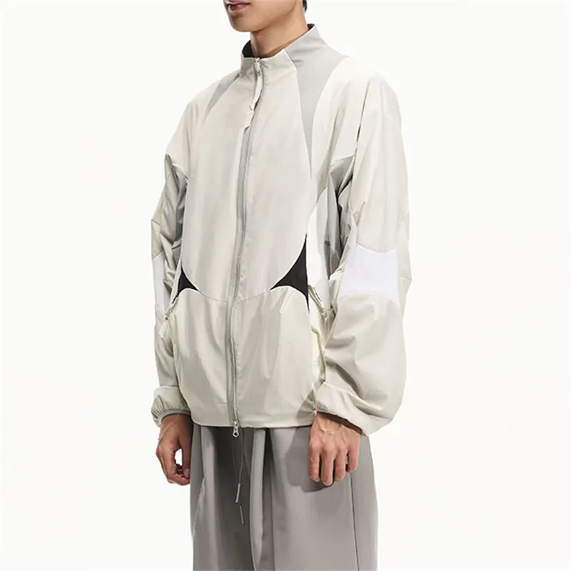 사용자 정의 로고 남성 대형 경량 컬러 블록 탄성 밑단 윈드 브레이커 재킷