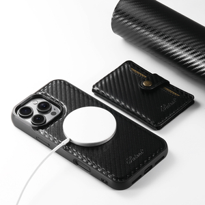 Custodia per telefono in fibra di carbonio per <span class=keywords><strong>iPhone</strong></span> 16 <span class=keywords><strong>Pro</strong></span> Max 2 in 1 portafoglio magnetico custodia protettiva magnetica <span class=keywords><strong>nera</strong></span> - Product Image 3