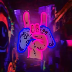 Enseigne néon LED Rock Roll avec geste de main de joueur, alimentation USB, gradation progressive, décoration murale pour chambre, zone de jeu, bar, mariage, maison - Product Image 1