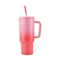 Taza de café de Color sólido de 40oz, taza de viaje de doble pared, vaso aislado de acero inoxidable con asa, tazas para exteriores, vaso con pajita