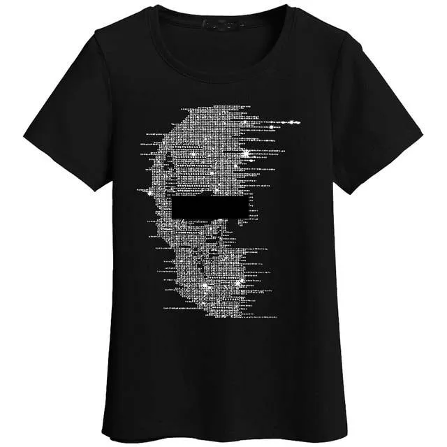 Herren Strass Transfer T-Shirt Benutzer definierte Strass Transfer Schädel Übergroße Schwergewicht T-Shirt