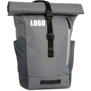 Customized Polyester Roll Top Laptop Backpack For Travel Work College Casual Sport Backpack with Multi Pockets Waterproof Bags