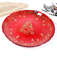 Assiettes de présentation rondes en verre sans plomb, motif tourbillon rouge, pour Noël, vente en gros, pour événements, décoration de table de luxe